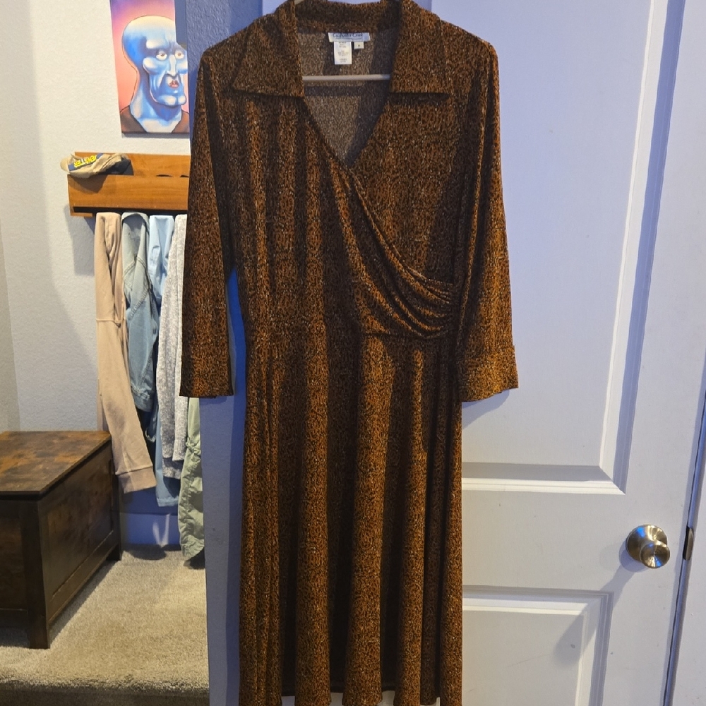 Coldwater Creek Brown Patterned Long Sleeve Dress